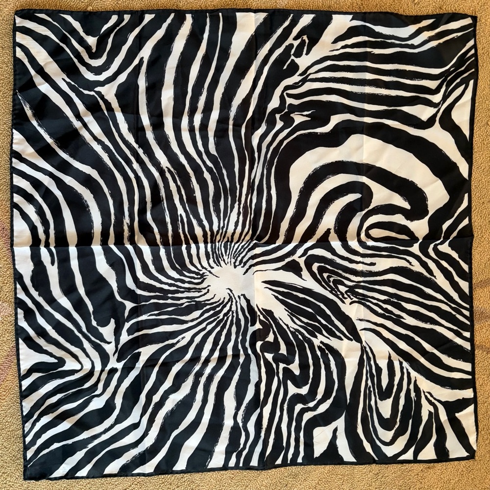 Vintage Zebra Print Scarf Black White Polyester Japan